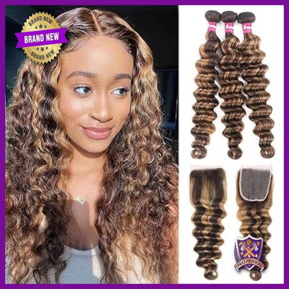 Brazilian Human Hair Bundles with Lace Closure Deep Wave 16 Inch main image 4
